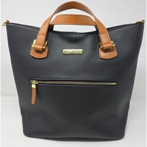 Joy & Iman Tote Bag Womens Black Brown Leather Inner Zip Pockets NWOT Minimalist
